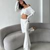 European & American 2025 Autumn Jacquard Knit Cardigan Pajama Set - Soft Hollow Cross-Stitch Homewear for Women
