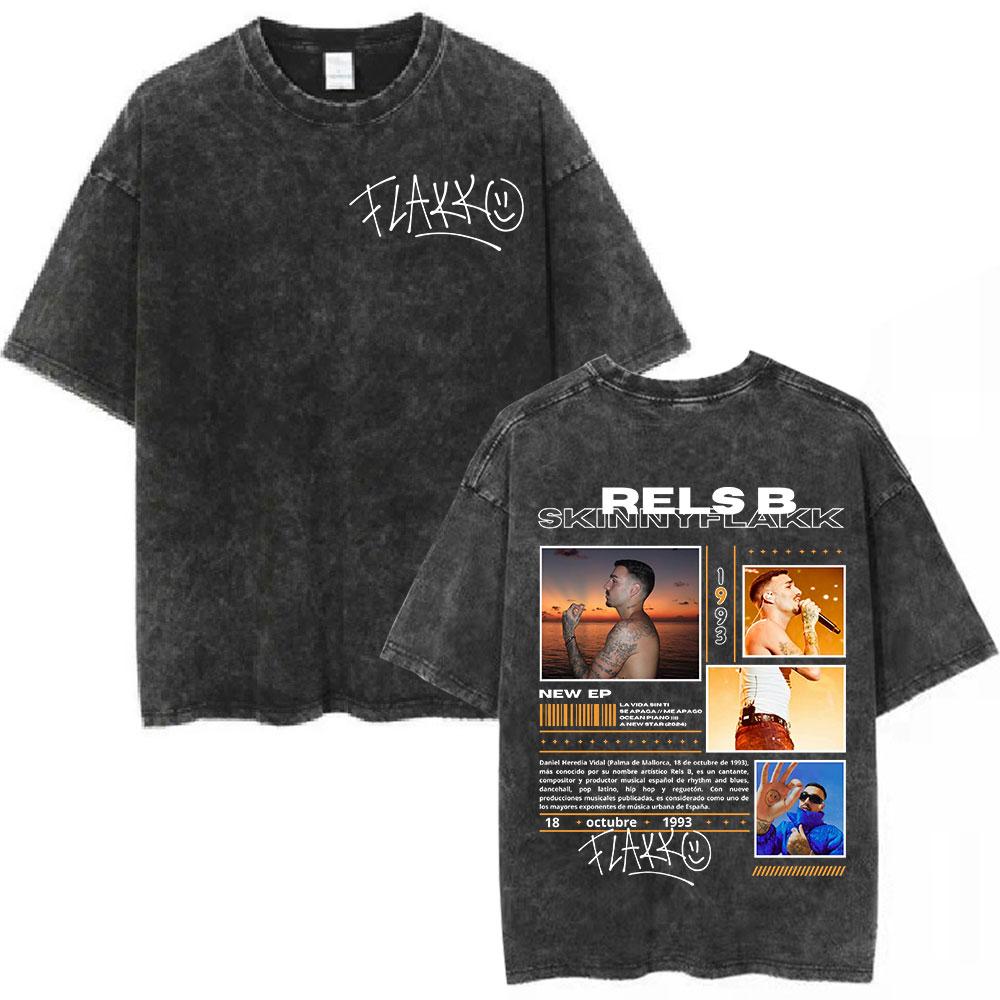 Rapper RELS B Skinny Flakk Tour Vintage Gewaschenes T-Shirt Herren Kleidung Hip Hop Übergroßes Kurzarm-T-Shirt Baumwoll-T-Shirts