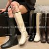 New Leather Inner Height Increase Pointed Western Boots Women's Cat Heel Low Heel Height Increase Thin Tube Knight Boots Children