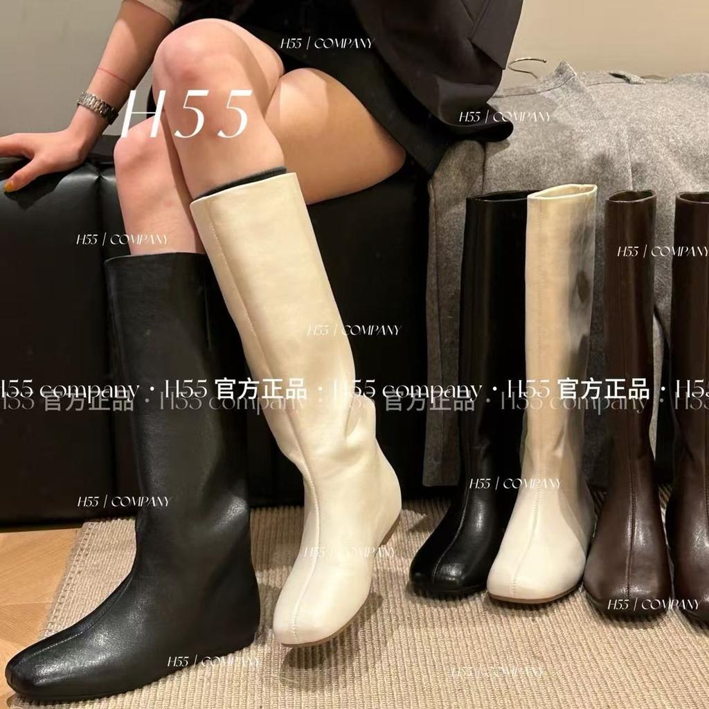 New leather inner height increase pointed western boots women's cat heel low heel height increase thin tube knight boots children