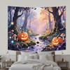 Fairytale Cartoon Style Pumpkin Lantern Elements-Halloween Backdrop Tapestry for Party,Photography Booth,Festive Decor