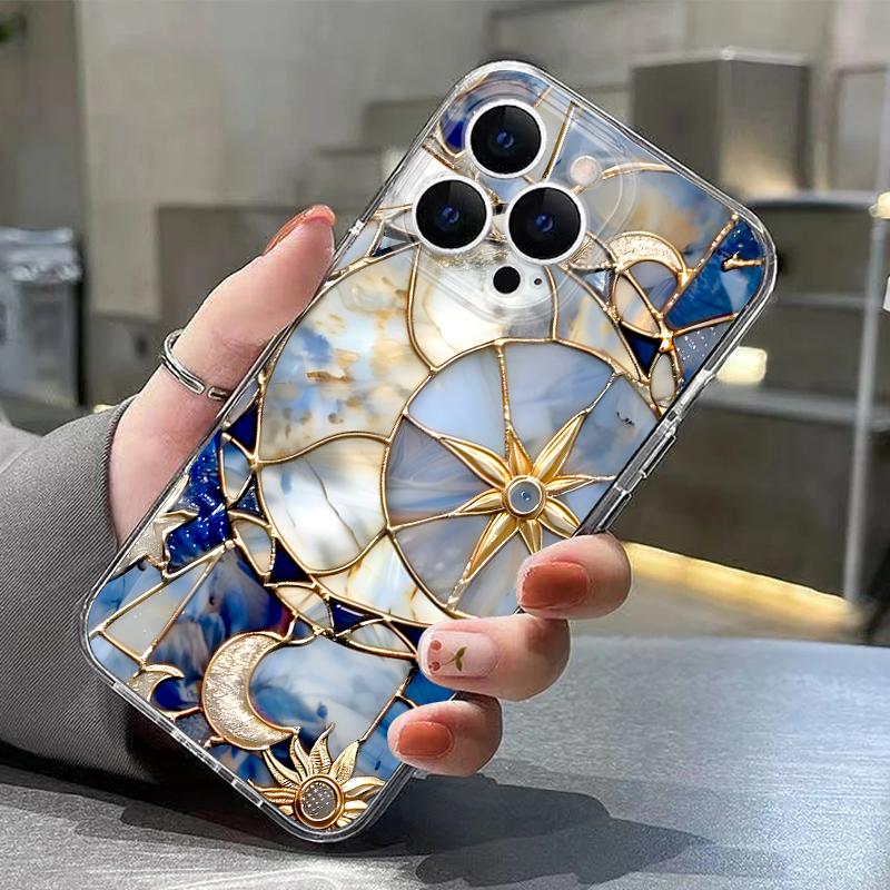 Vintage European Style Phone Case For iPhone 17 Pro Max Coque iPhone 16 15 14 13 Pro Max 11 Clear Silicone Soft Cover Moon Stars