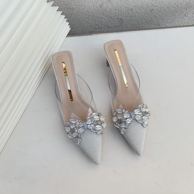 

модные новые летние осенние туфли женские с острым носком на высоком каблуке со стразами и квадратной пряжкой на тонком каблуке 35 белый