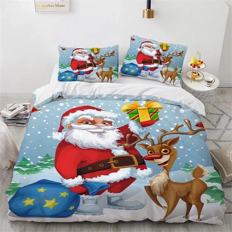 New 3D Print Christmas Santa Claus Comfortable Duvet Quilt Cover Pillowcase Bedding Set Children Bedroom Decoration Home Textile