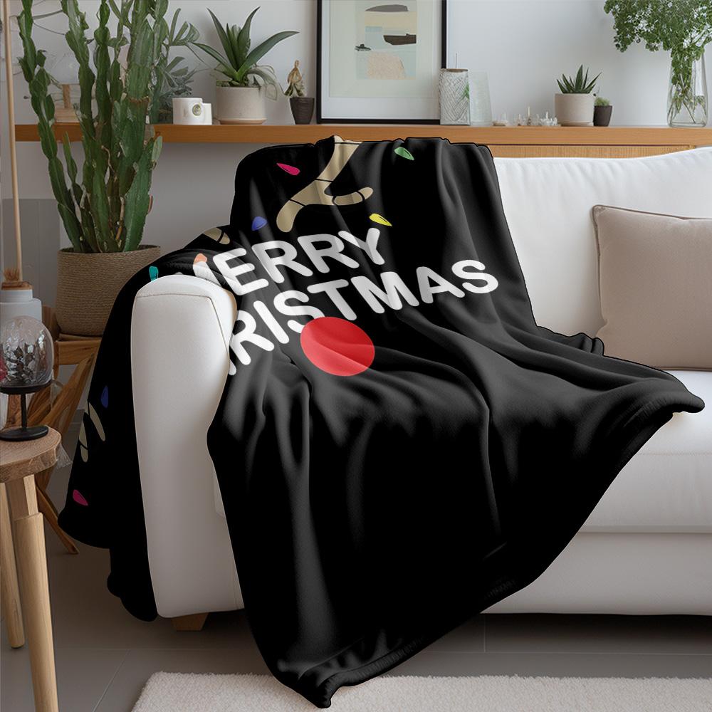 Tuniu Merry Christmas Black Throw Blanket Santa Claus Reindeer Festive Gift for Home Decoration