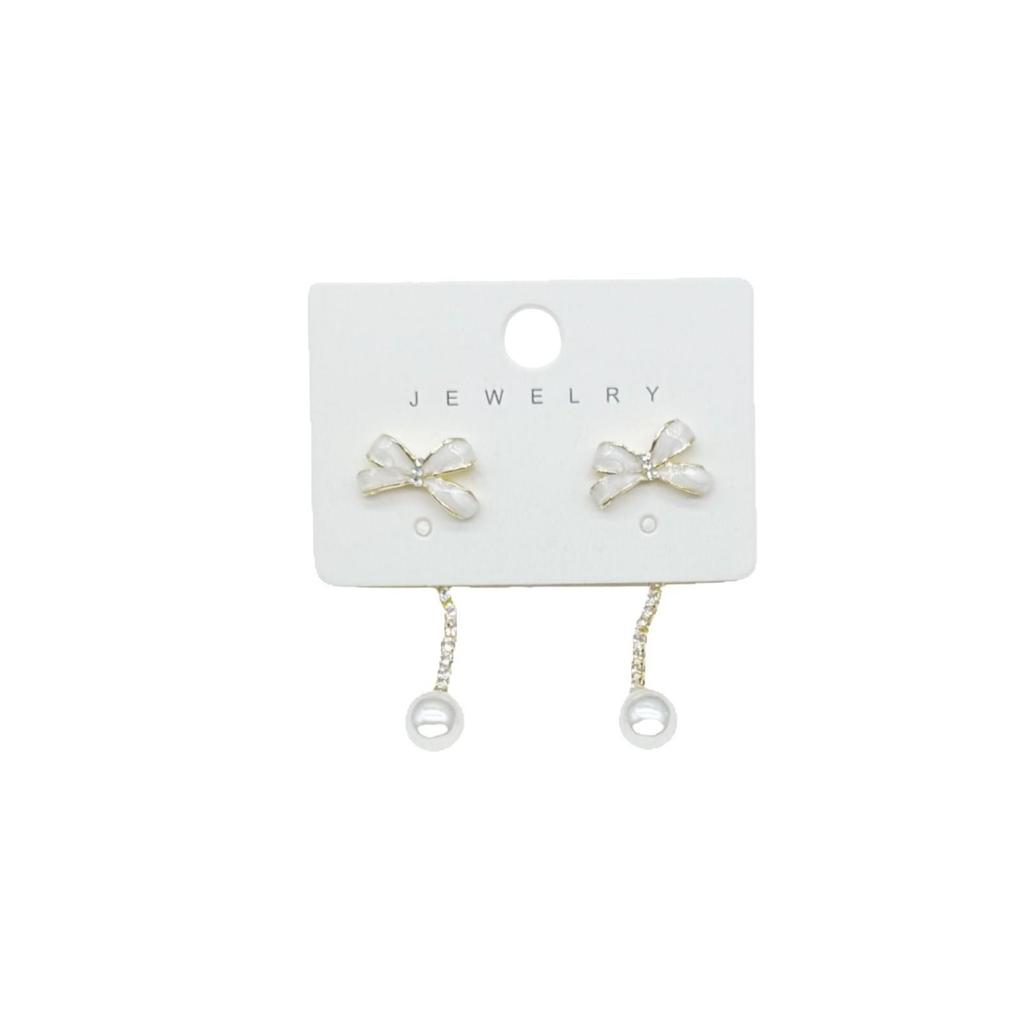 Retro Pearl Tassel Bow Stud Drop Earrings - Sweet, Versatile, Fashionable Accessories