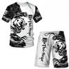T Shirt & Shorts Sets 2piece Suit for Mens Animal Pattern Print Short Sleeve Tracksuit Leisure 3D Polyester Man's Set