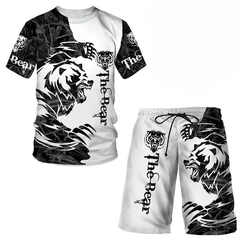 T Shirt & Shorts Sets 2piece Suit for Mens Animal Pattern Print Short Sleeve Tracksuit Leisure 3D Polyester Man's Set