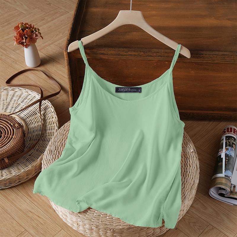 

ZANZEA Женские летние повседневные топы на бретелях без рукавов S зелёный