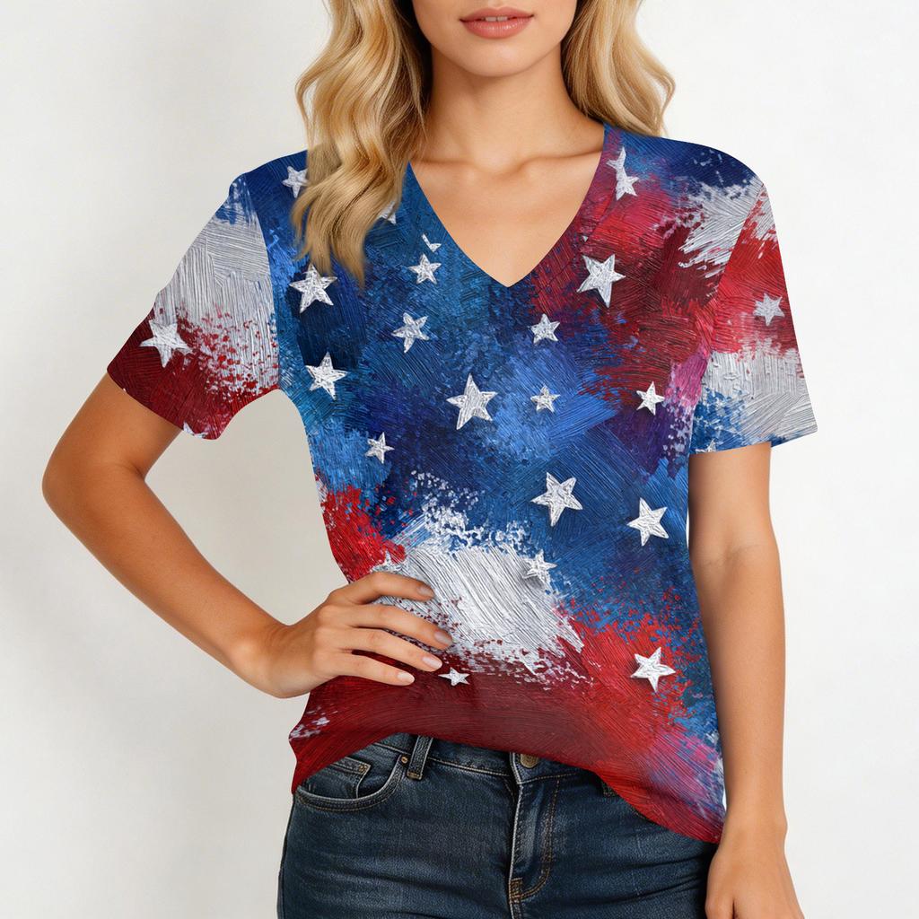 Shirts For Women Trendy V Neck T Shirts Casual Printed Blouse Tops For Women