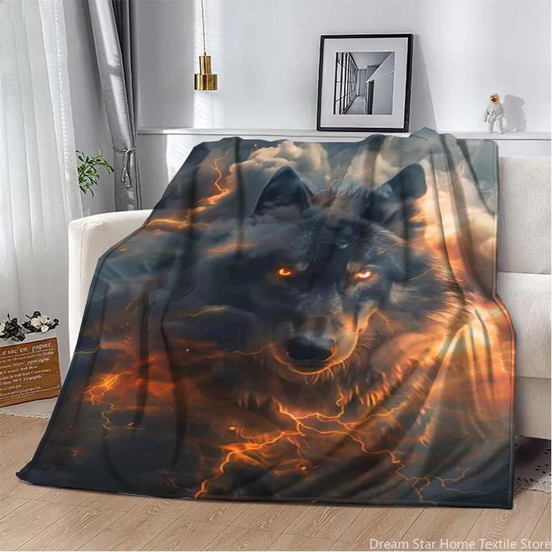 3D Animal Wolf Cute Cartoon Flannel Blanket Fluffy Children and Adults Sofa Plush Bedspread Throw Lunch Blanket for Sofa Bed