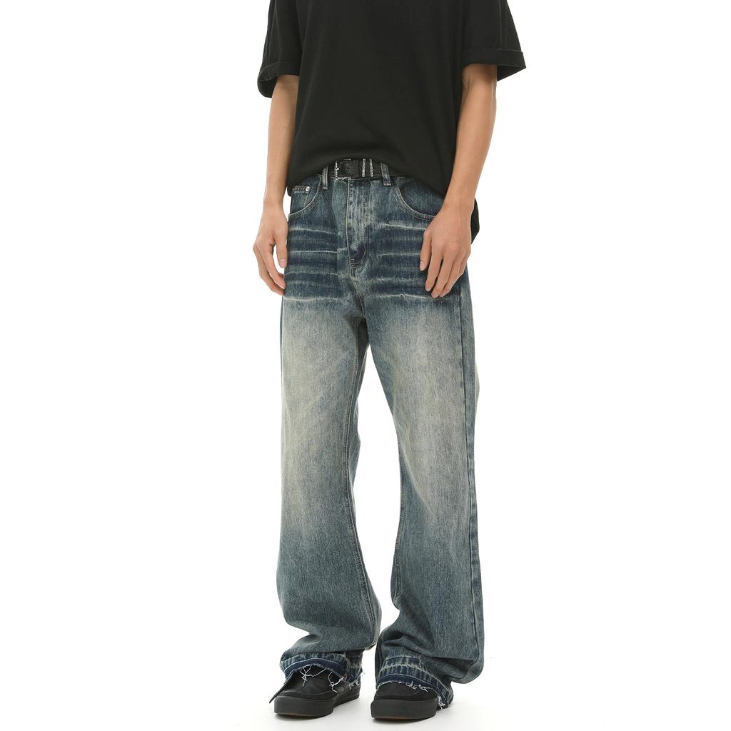 American old retro Cleanfit washed ruffian handsome slightly pull loose jeans tide
