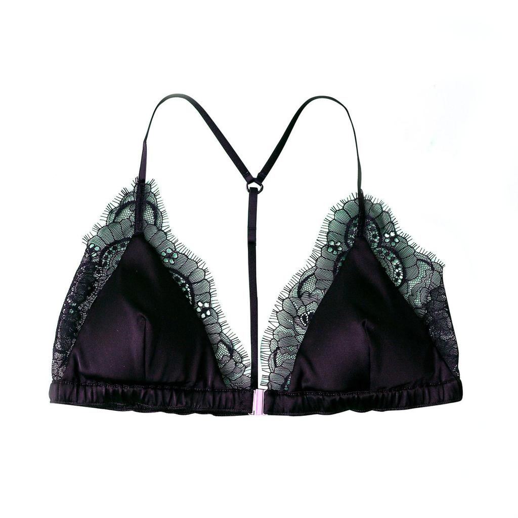Women's Real Silk Satin Wireless Triangle Bra with Front Buckle and Beautiful Back Design