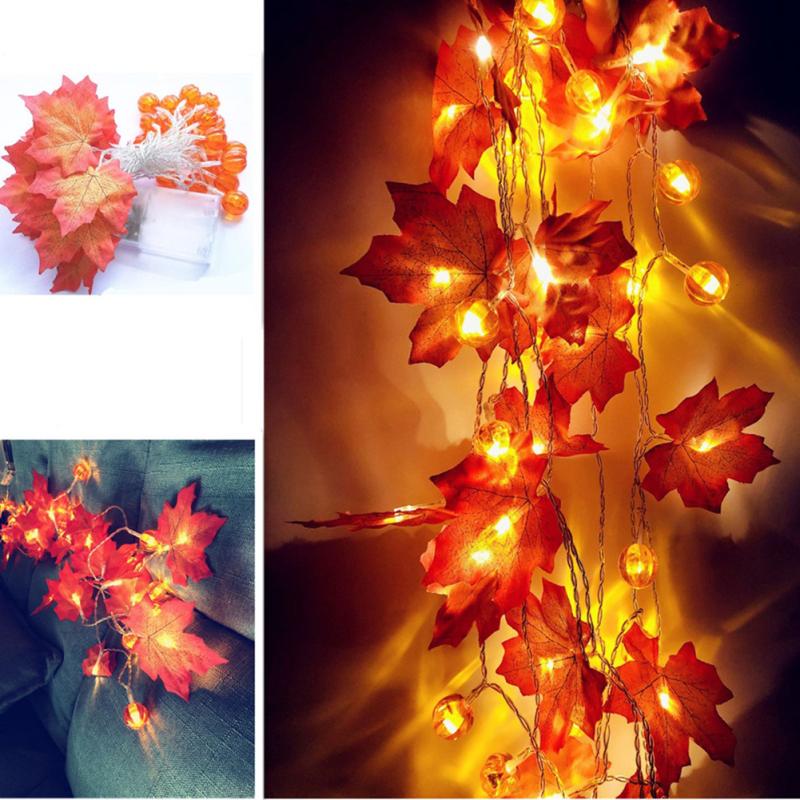 Led Solar String Lights Thanksgiving Halloween Maple Leaves Pumpkin Decorative Garland Lights For