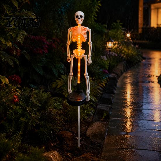 Akcesoria na imprezę Halloweenową na ścieżki 2 szt. Solarna Lampa-Palik Szkielet, Świecąca Realistyczna Figurka, Wodoodporne Oświetlone Akcenty Ogrodowe Lampa na Trawnik Zewnętrzna