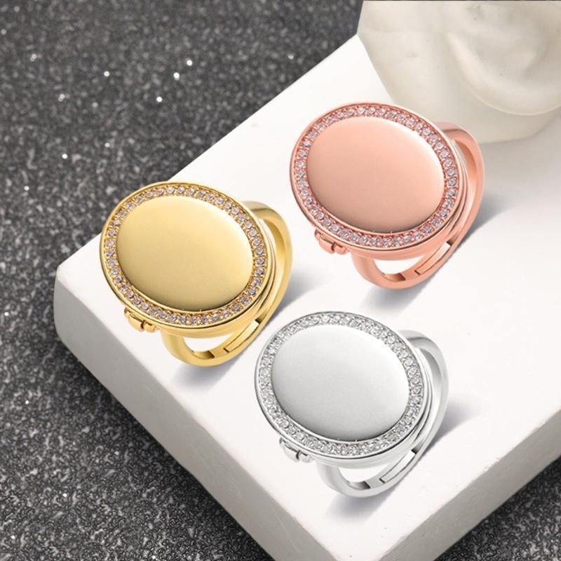 Geometric Oval Locket Ring for Women Men Openable Photo Frame Finger Ring Family Love Jewelry Rings