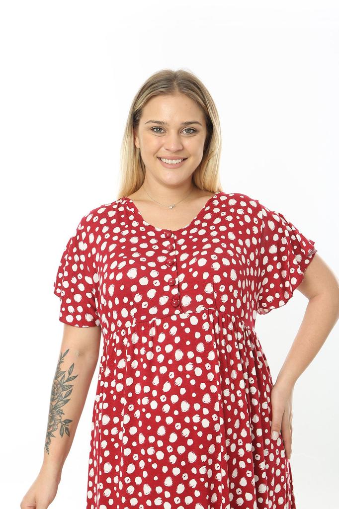 Women's Big Size Dress Large Size Lycra Viscose Red White Drop Pattern Dress