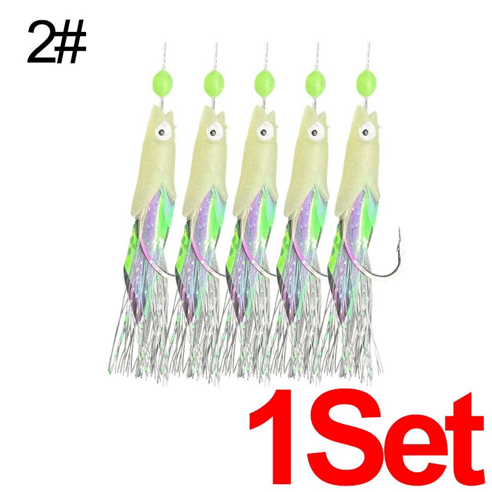 5Pcs/Set Fishing Bait Rigs Sabiki Rigs with Luminous Beads and High Carbon Hooks for Fresh Saltwater Fishing