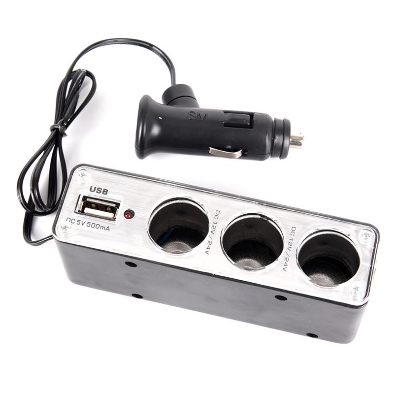 

Розгалужувач потрійний для прикурювача та USB-порт, 3-сторонній зарядний пристрій One Size