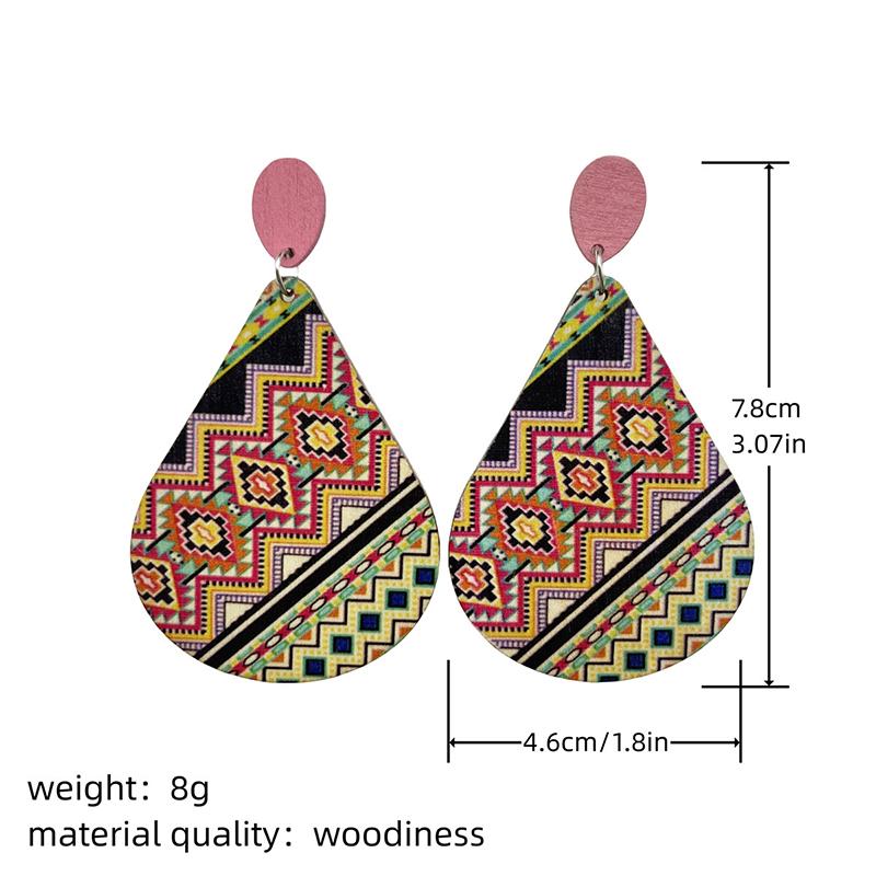 Bohemian Big Water Drop Wooden Earrings for Women Vintage Unique Design Colorful Printed Ethnic Earring Female Jewelry