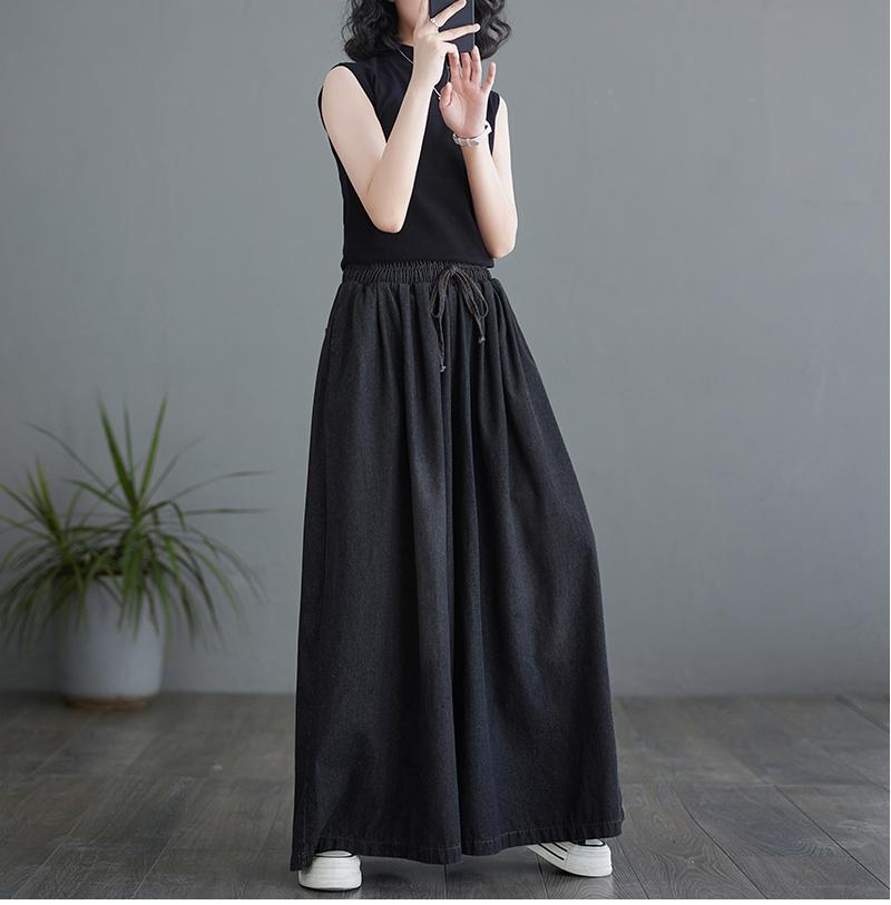 

Летние Винтажные Женские Джинсы Свободные Большого Размера Брюки Эластичный Пояс Деним Широкие Штаны M чёрный