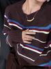 Korean Style Color Block Striped Knit Cardigan Sweater for Autumn/Winter 2026 - Women's Round Neck, Soft and Fluffy