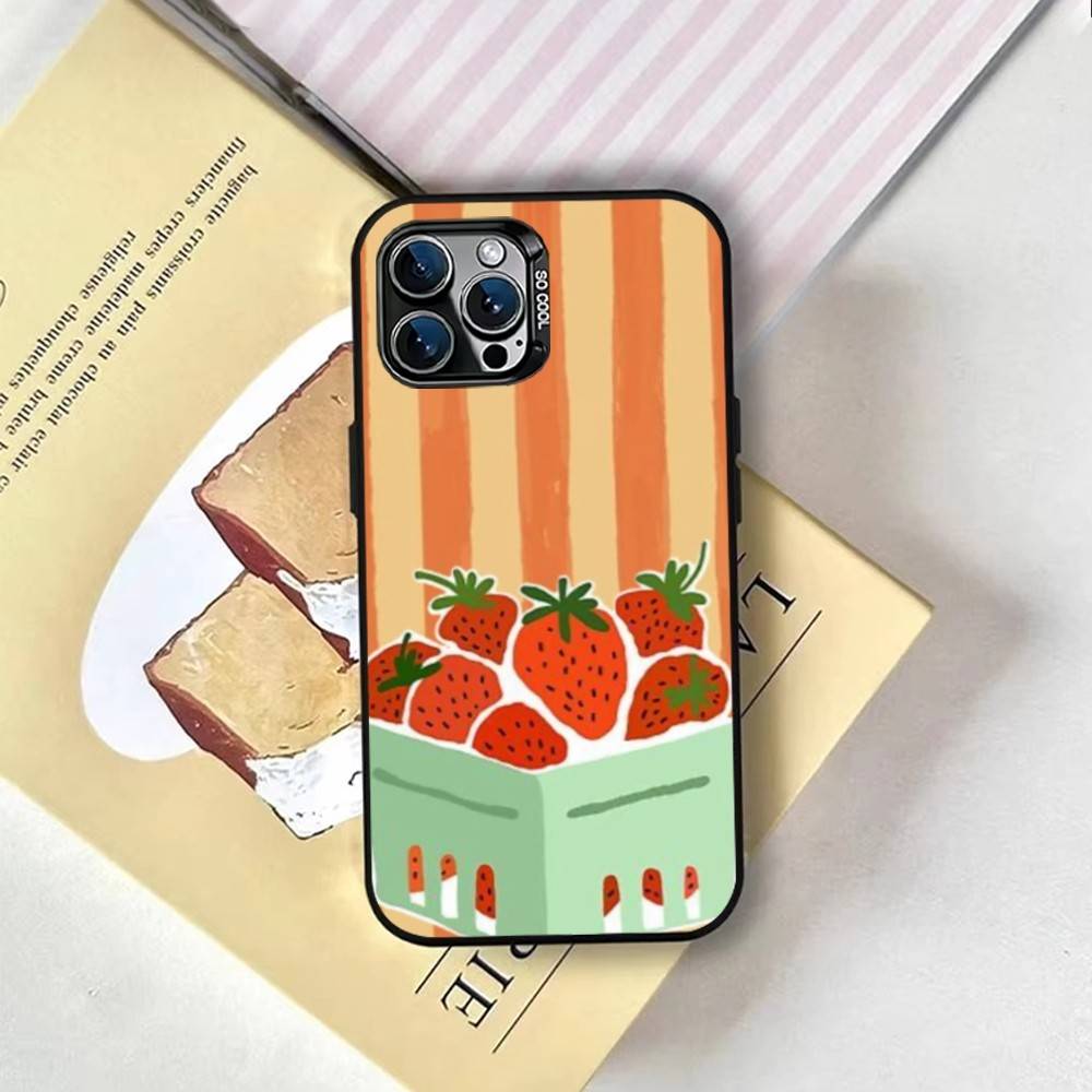 Korean Sweet Strawberry Phone Case For iPhone 17,16,15,14,13,12,11 Plus,Pro Max,XS,Colorful Silver Phone Case Funda Cover