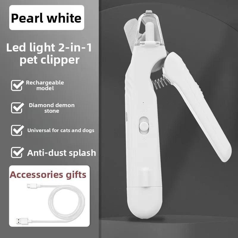 2 In 1 Pet Nail Grinder and Clippers with LED Light, Quiet Electric Dog Cat Nail Trimmer Grooming Tool