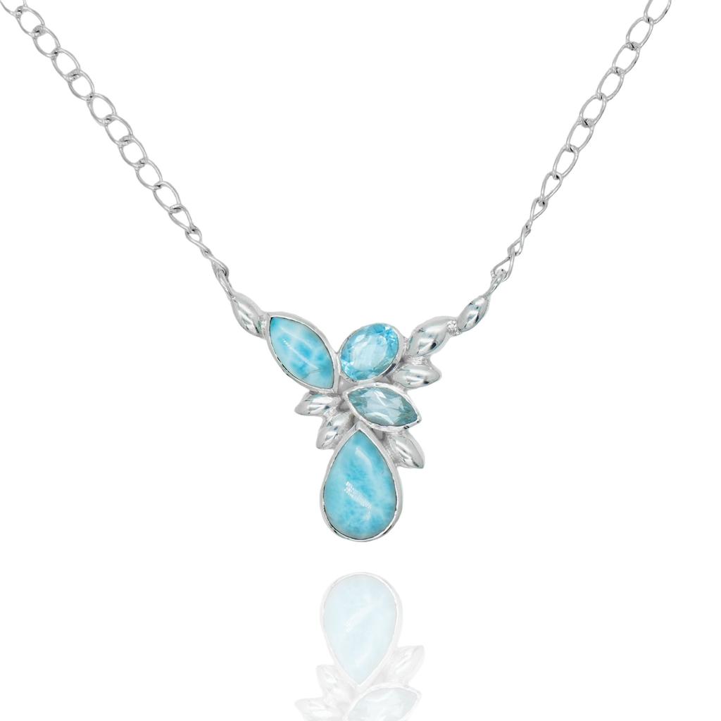 Larimar & Topaz Necklace: 925 Sterling Silver Chain