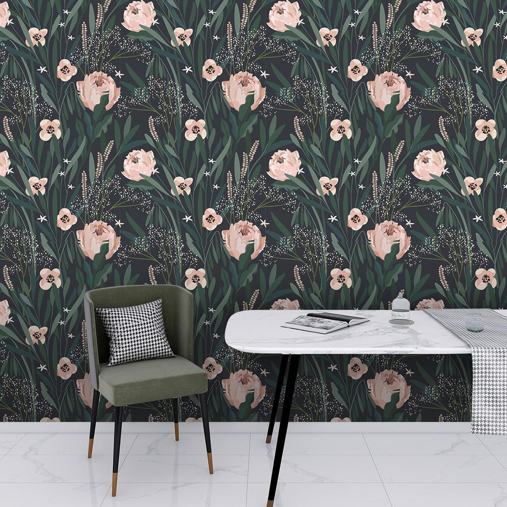 Pink Floral Peel and Stick Wallpaper Vinyl Leaf Self Adhesive Wallpaper Removable Waterproof Contact Paper for Cabinets Drawers