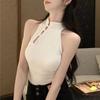 Ladies' Sexy Semi High Neck Slim Vest Strap Vest With Chest Cushion