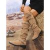 New Large Size Retro Pile Boots Women's Autumn Thick Heel Skinny Long Boots Western Cowboy Knight