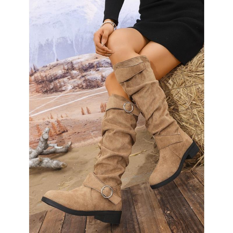 New Large Size Retro Pile Boots Women's Autumn Thick Heel Skinny Long Boots Western Cowboy Knight