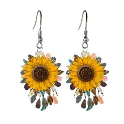 1 paire de boucles d'oreilles pendantes en forme de tournesol, légères et tendance, fabrication artisanale exquise, bijoux à offrir