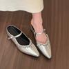 Inner Height Increased Silver Rhinestone Bag Head Half Slippers Women's Shoes Outer Wear 2025 Spring and Summer Temperament French Mary Jane S
