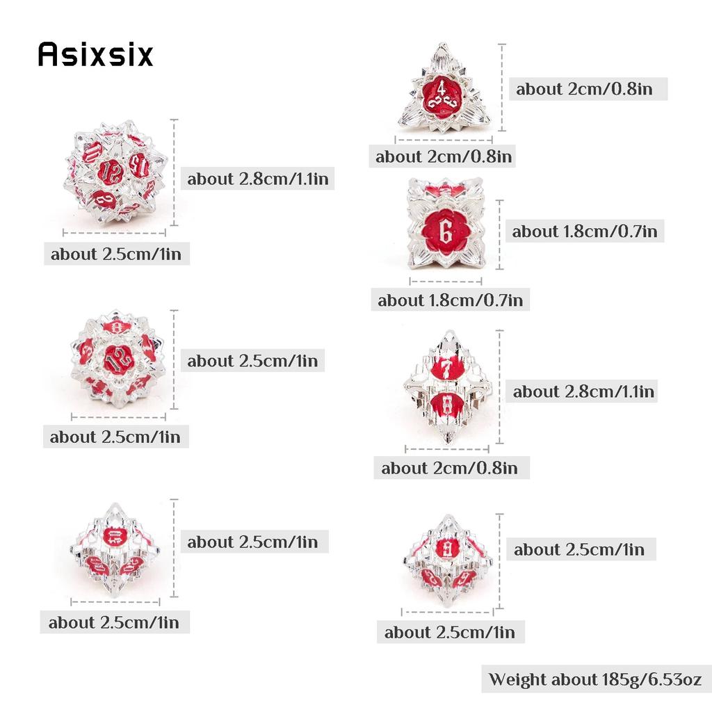 7 Pcs White Red Lotus Flower  Metal Dice Solid Metal Polyhedral Dice Set Suitable for Role-Playing RPG  Board Game Card Game