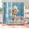Teddy Bear Shower Curtain - Plush Bear & Towel Design, Blue Clouds, Polyester, 12 Hooks, 70.8x70.8 Inches, Washable