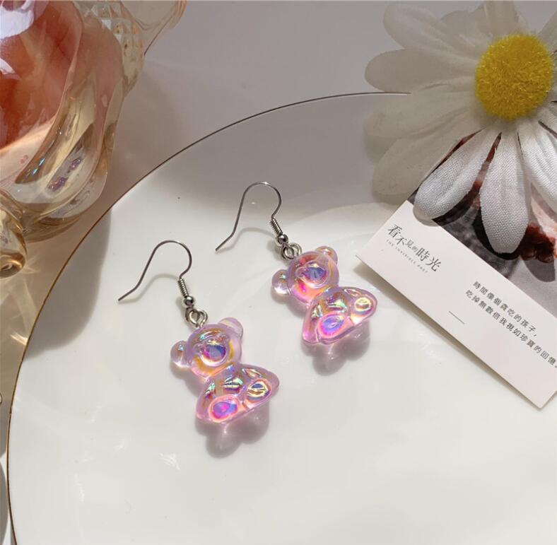 Women Transparent Bear Animal Stud Earrings Three-dimensional Jewelry Fashion Ear Accessory