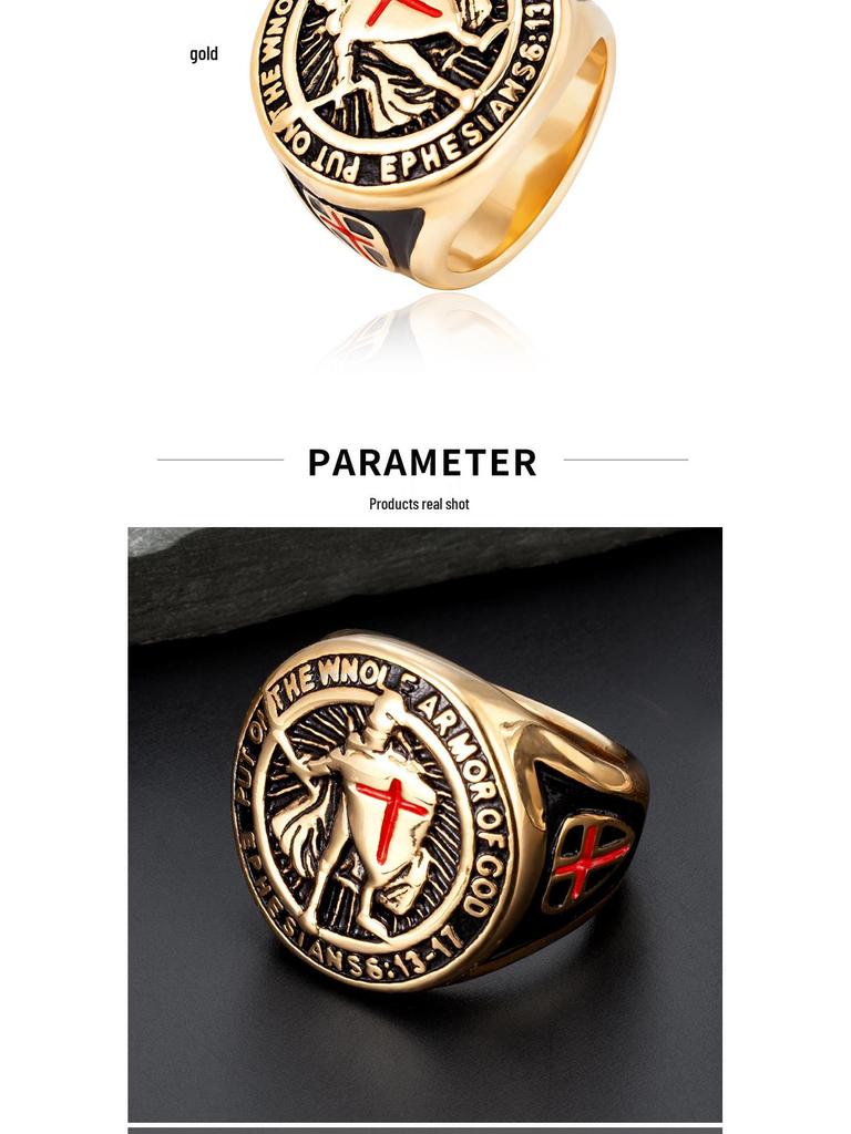 Vintage European-American Templar Cross Titanium Steel Ring