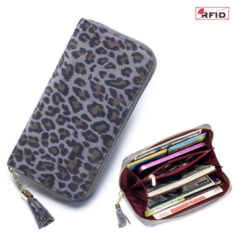 

Fashion personality leopard print long wallet large capacity RFID leather soft clutch bag European and American texture mobile phone bag female