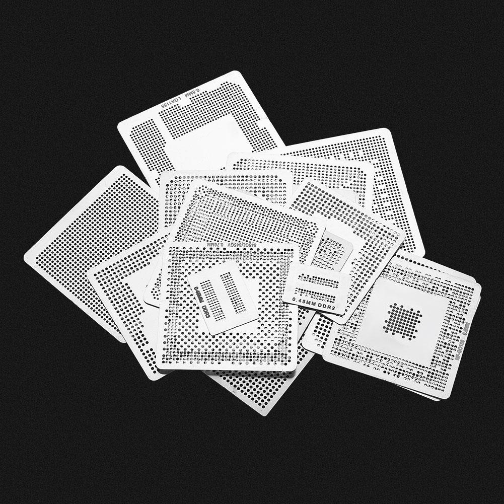 130pcs BGA Universal Reballing Rework Net Stencils Steel Template Mesh Directly Heat Set Kit