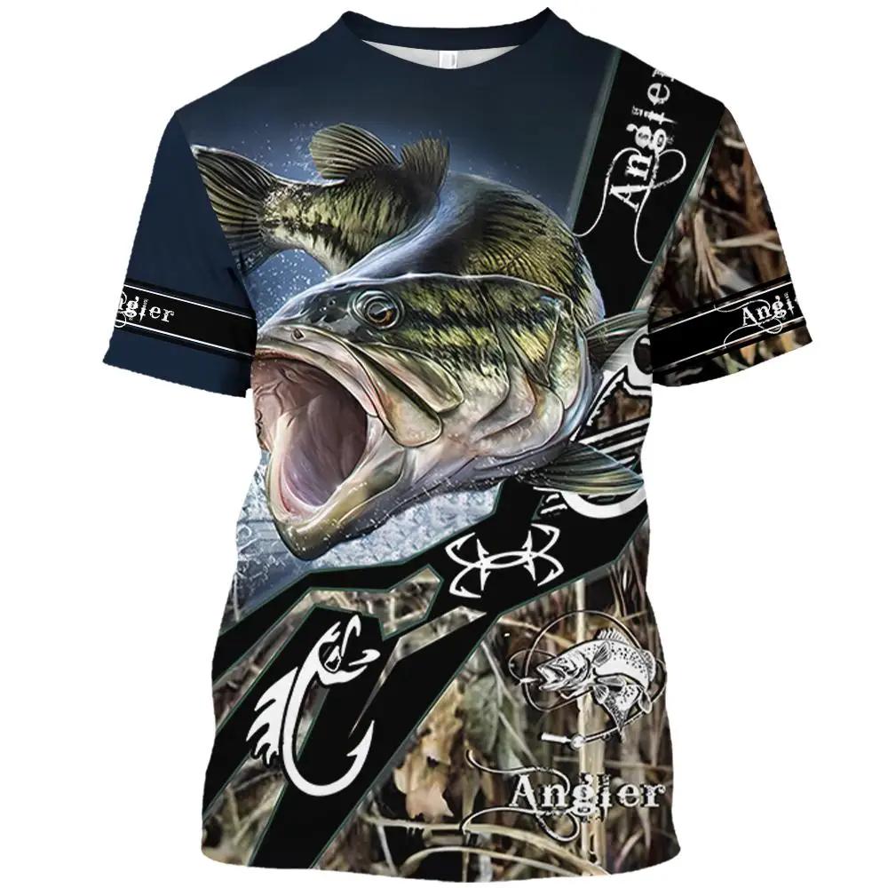 New Fishing Shirt Men's Summer Clothing Fish Graphic O Neck Oversized Tops 2024 Casual Outdoor Apparel For Male Shirt Tee 5XL