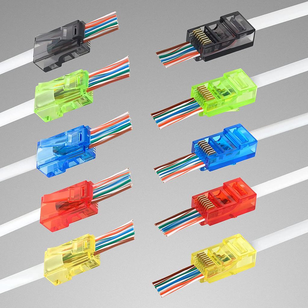 50PCS RJ45 Cat6 Pass Through Connectors, Assorted Colors EZ To Crimp Modular Plug for Solid Or Stranded UTP Network Cable