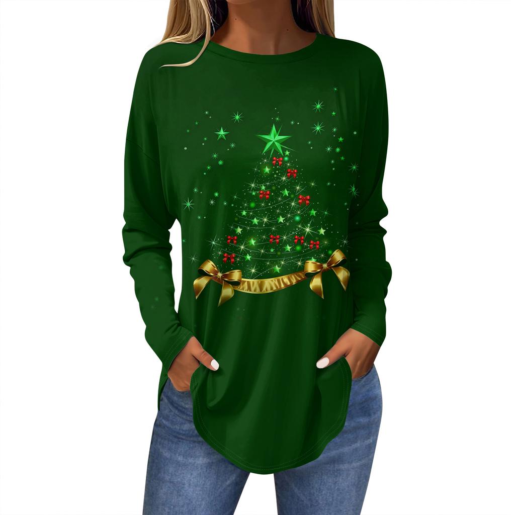 Women's Loose Comfortable Casual Fashion V-Neck Christmas Print Long Sleeve Hoodie