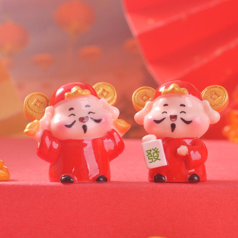 Cute Wealth God Home Desktop Ornament New Year Decoration Car Center Console Resin Handicraft