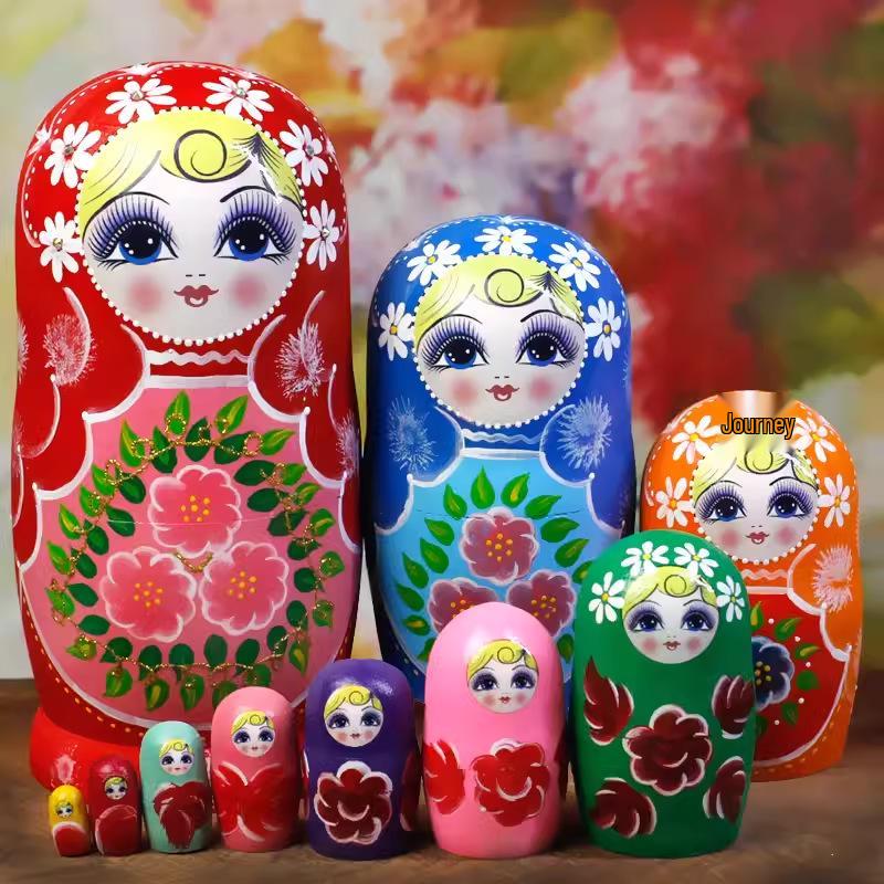 10-Layer Russian Nesting Doll - Creative Wooden Toy & Birthday Gift for Kids, Craft Figurine & Travel Souvenir.