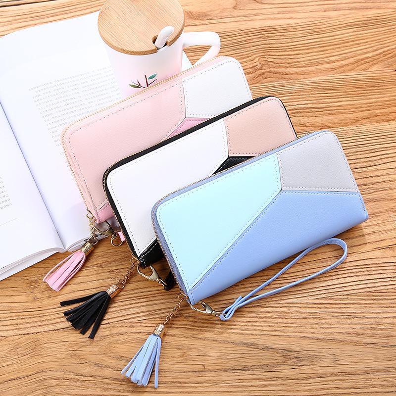 Women's Trendy Color Block Long Clutch Wallet, Large Capacity Zipper, 2020 Style