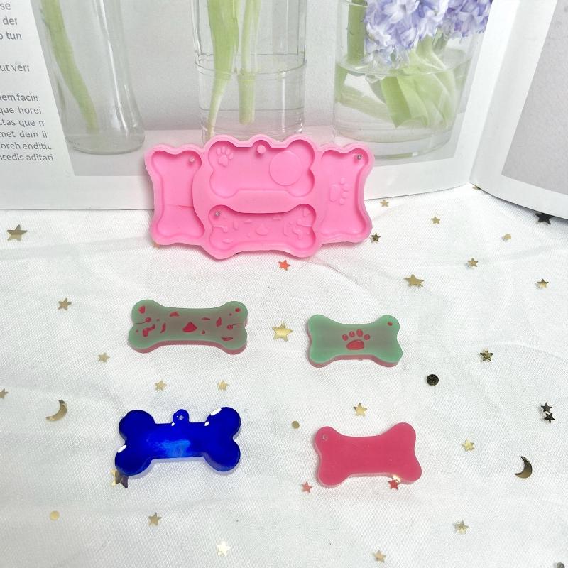 Glossy for Cat/Bone/Fish/Round Tag Keychain Silicone Epoxy Resin Mold DIY Keychain Pendant Jewelry for Anniversary Gift