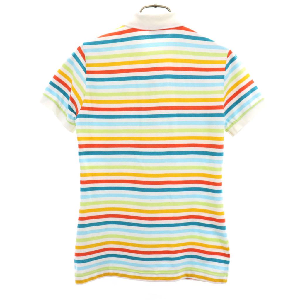 Lacoste Made In Japan Border Pattern Short Sleeve Polo Shirt 40 Fawn Women Used