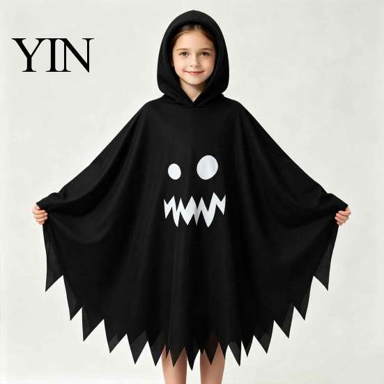Indoor Outdoor Halloween Aktivitätskleidung Kapuzen Geisterkostüm, Weiß/Schwarz Umhang Kostüm für Kinder Erwachsene, Gruselig Weiß mit Kapuze Party Outfit Welle